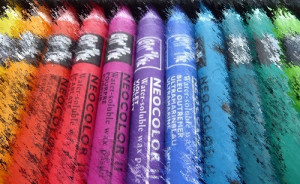 Neocolor II pastels can be used dry as normal pastels, or wet as watercolors to create watercolor effects such as washes, scraping out, and fades.